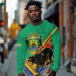 Afro Gabon Long Sleeve Shirt Black Panther With Coat Of Arms