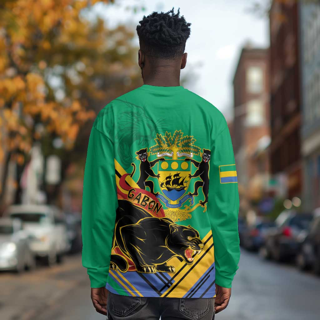 Afro Gabon Long Sleeve Shirt Black Panther With Coat Of Arms
