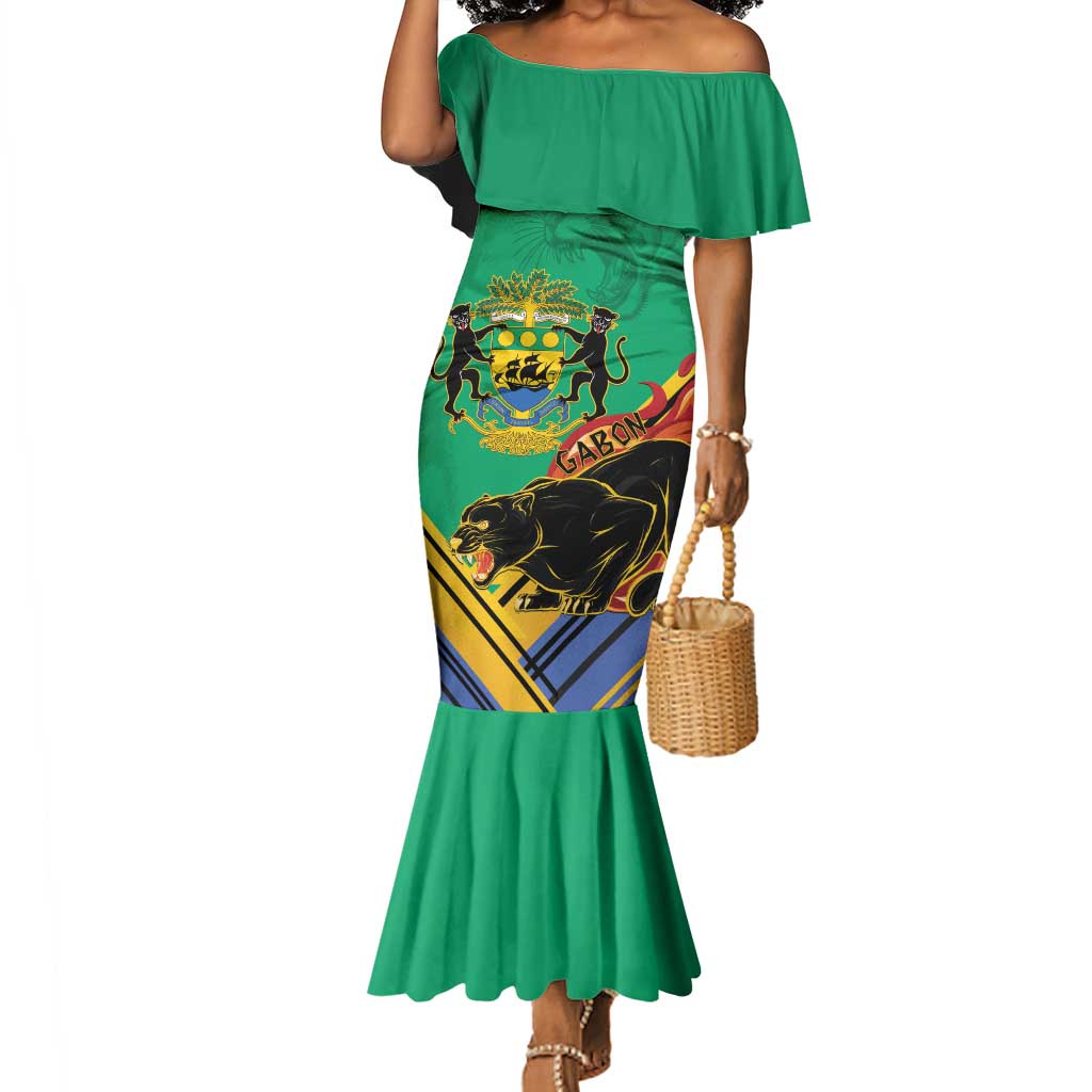 Afro Gabon Mermaid Dress Black Panther With Coat Of Arms