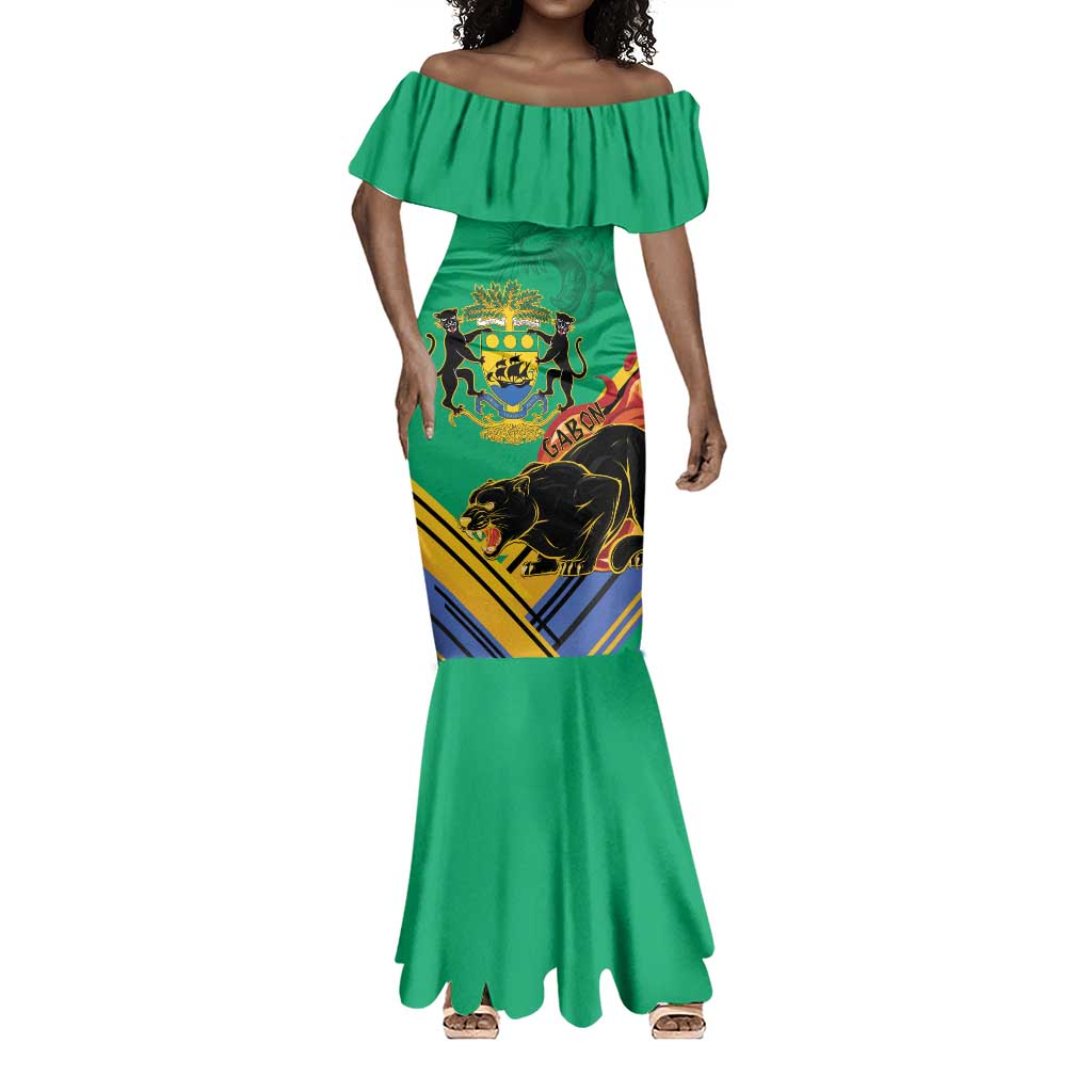 Afro Gabon Mermaid Dress Black Panther With Coat Of Arms