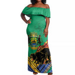 Afro Gabon Off Shoulder Maxi Dress Black Panther With Coat Of Arms