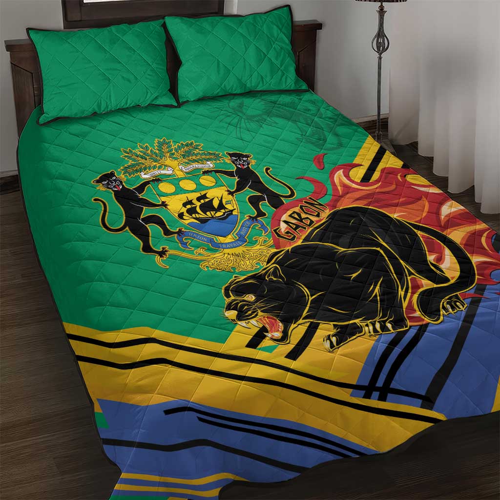 Afro Gabon Quilt Bed Set Black Panther With Coat Of Arms