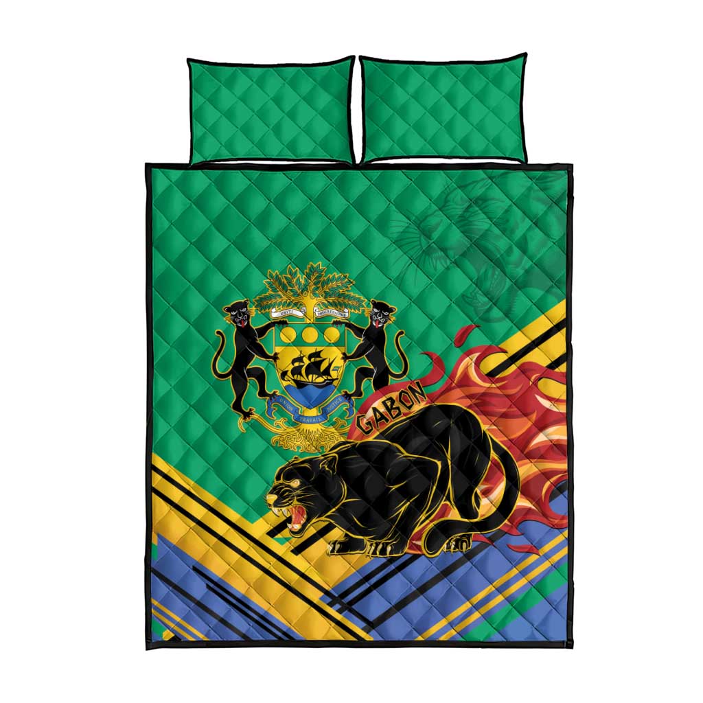 Afro Gabon Quilt Bed Set Black Panther With Coat Of Arms