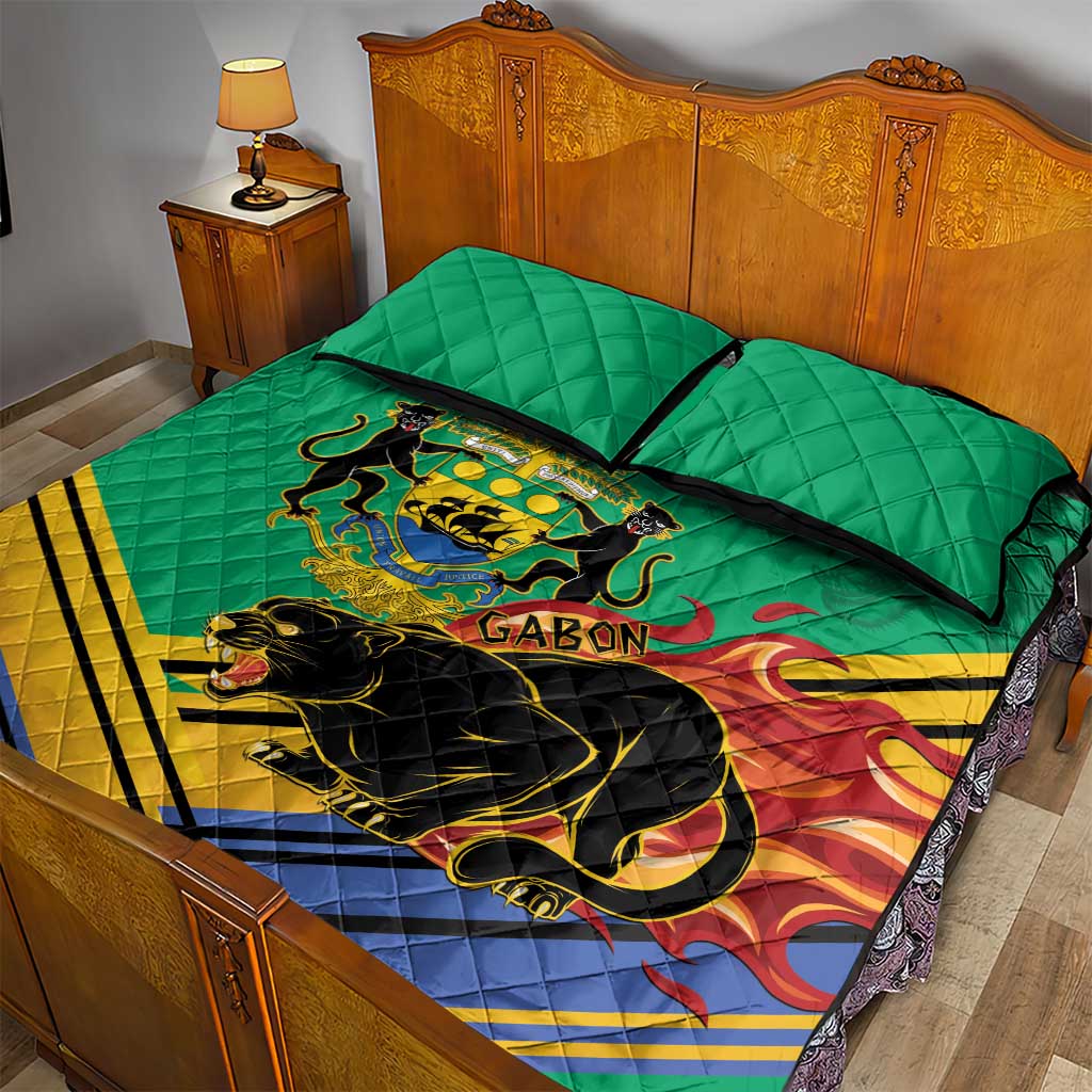 Afro Gabon Quilt Bed Set Black Panther With Coat Of Arms