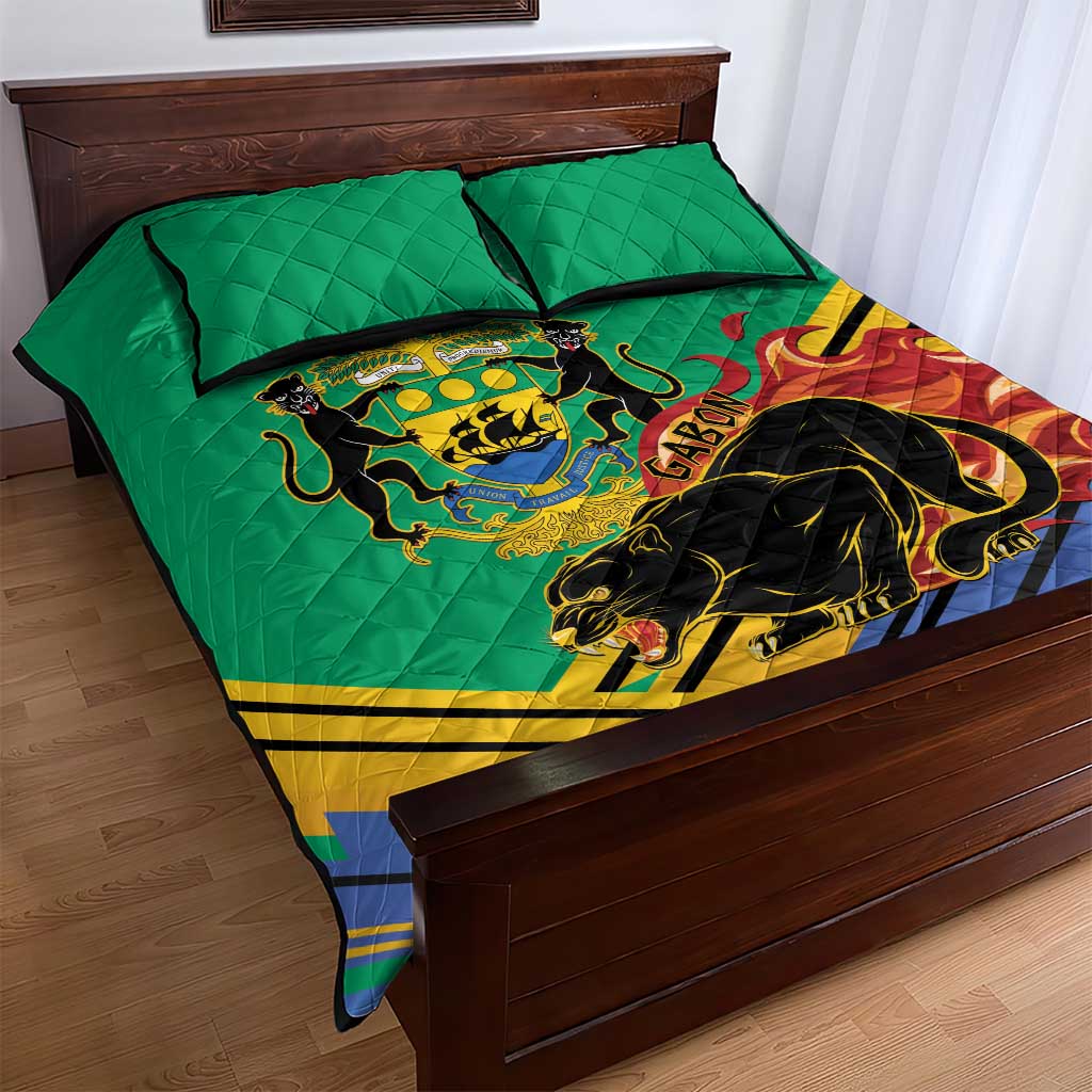 Afro Gabon Quilt Bed Set Black Panther With Coat Of Arms