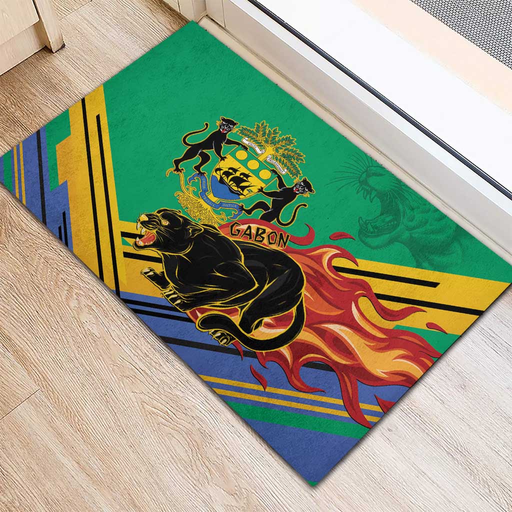 Afro Gabon Rubber Doormat Black Panther With Coat Of Arms