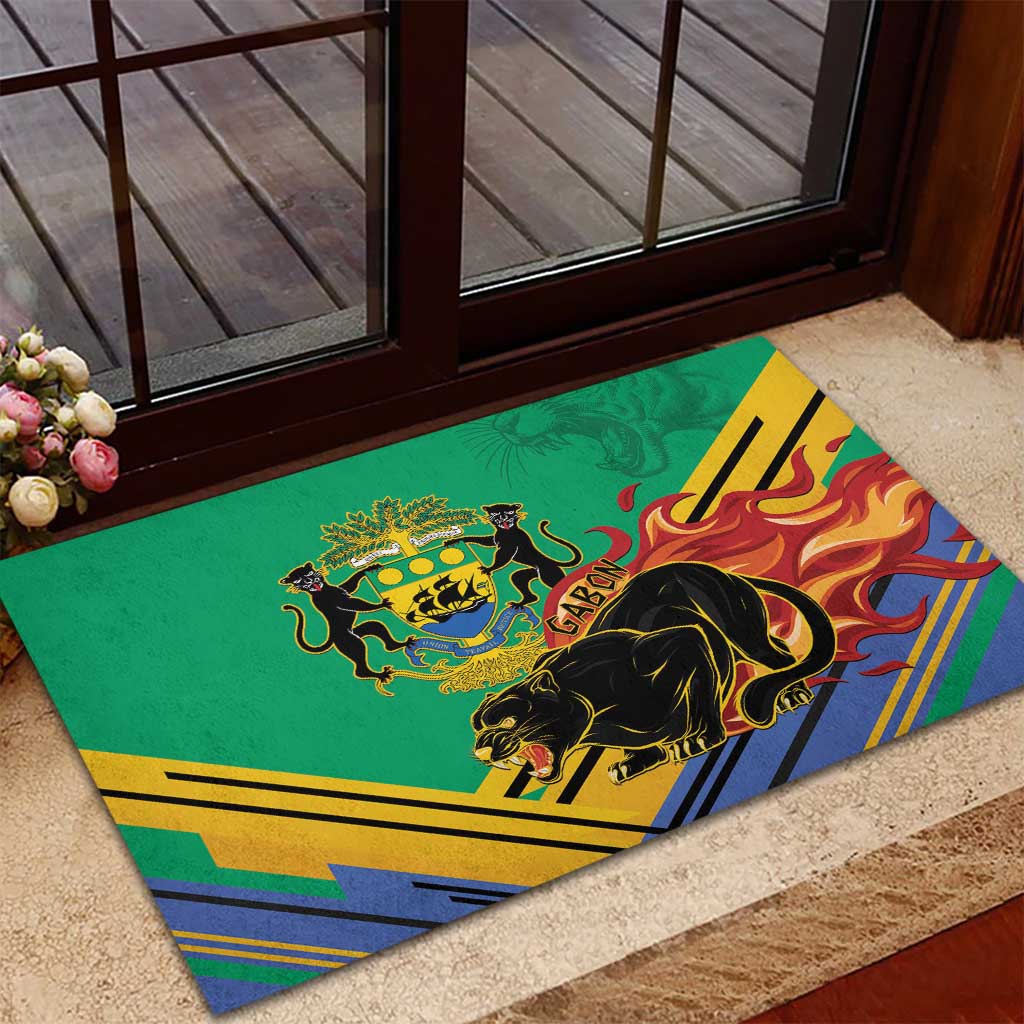 Afro Gabon Rubber Doormat Black Panther With Coat Of Arms