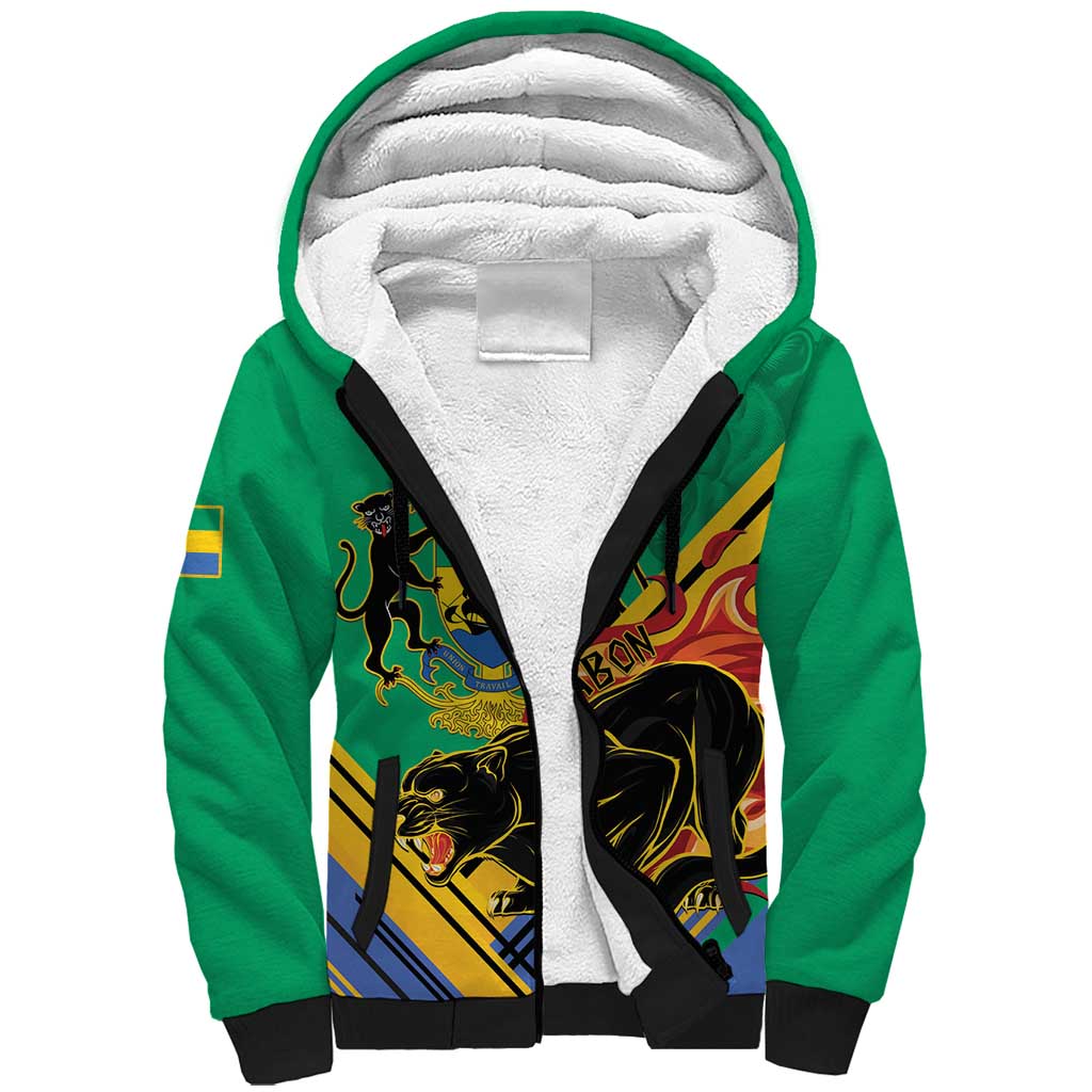 Afro Gabon Sherpa Hoodie Black Panther With Coat Of Arms