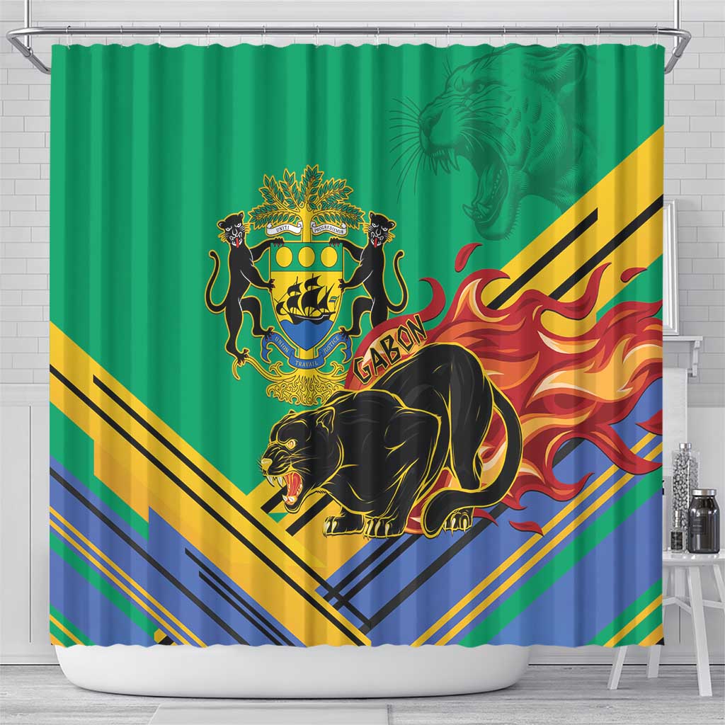 Afro Gabon Shower Curtain Black Panther With Coat Of Arms