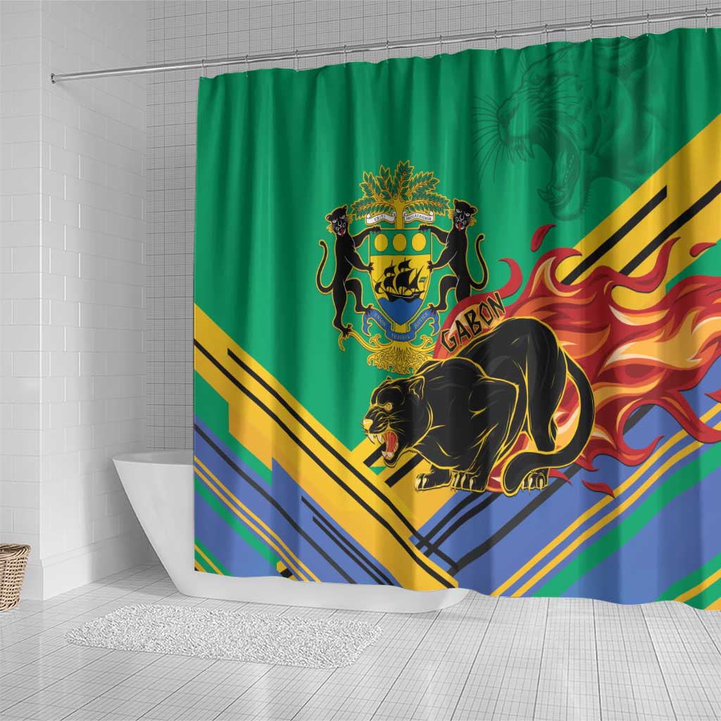 Afro Gabon Shower Curtain Black Panther With Coat Of Arms