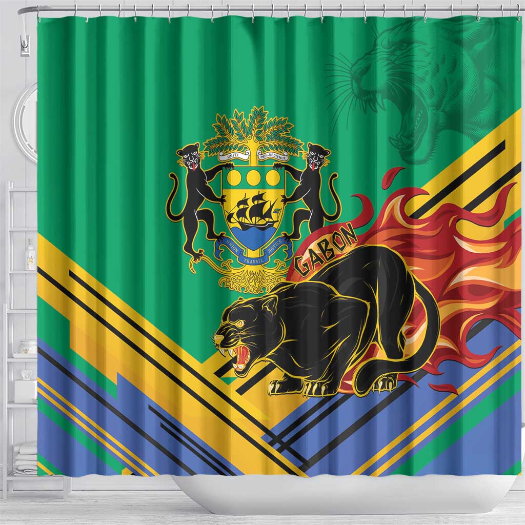 Afro Gabon Shower Curtain Black Panther With Coat Of Arms