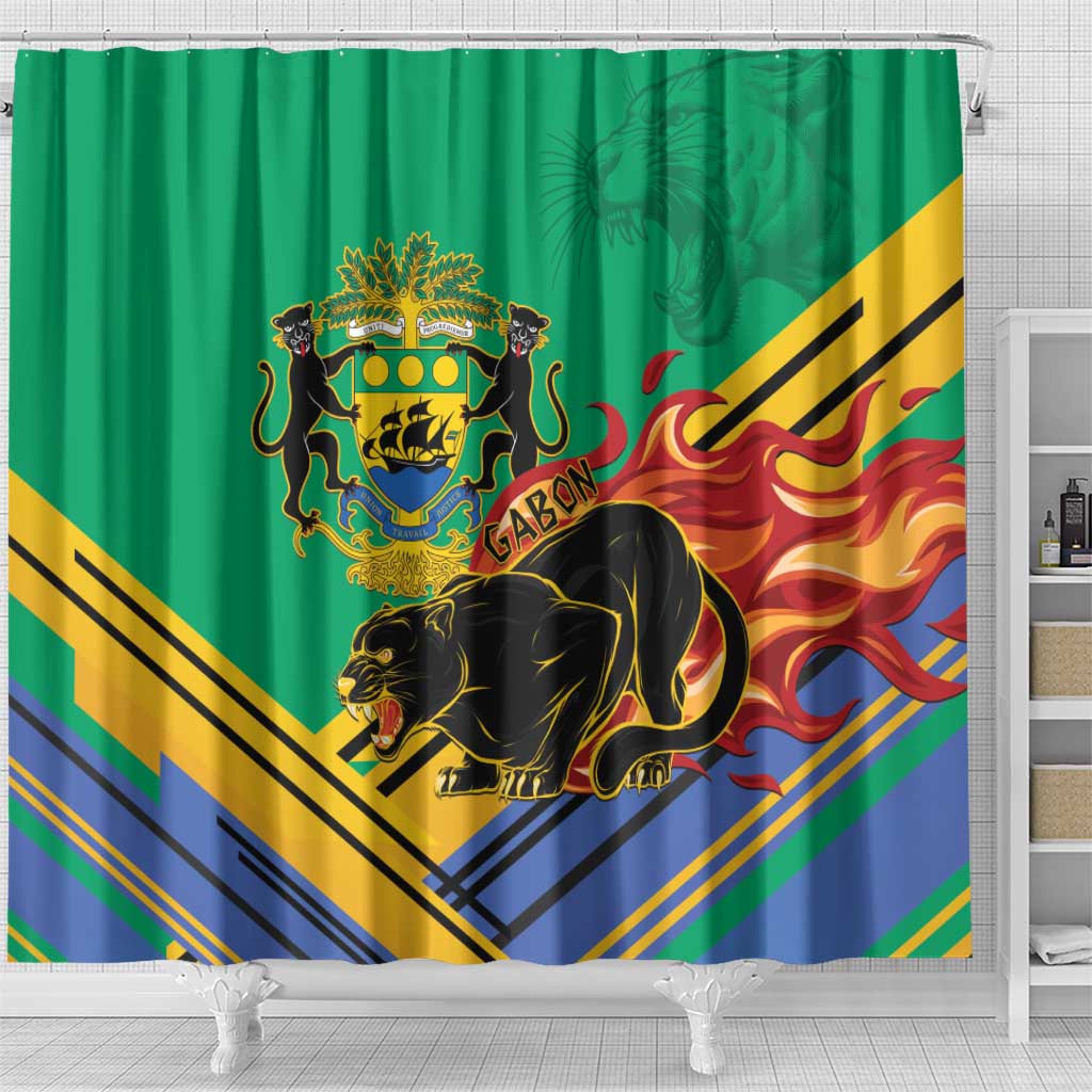 Afro Gabon Shower Curtain Black Panther With Coat Of Arms