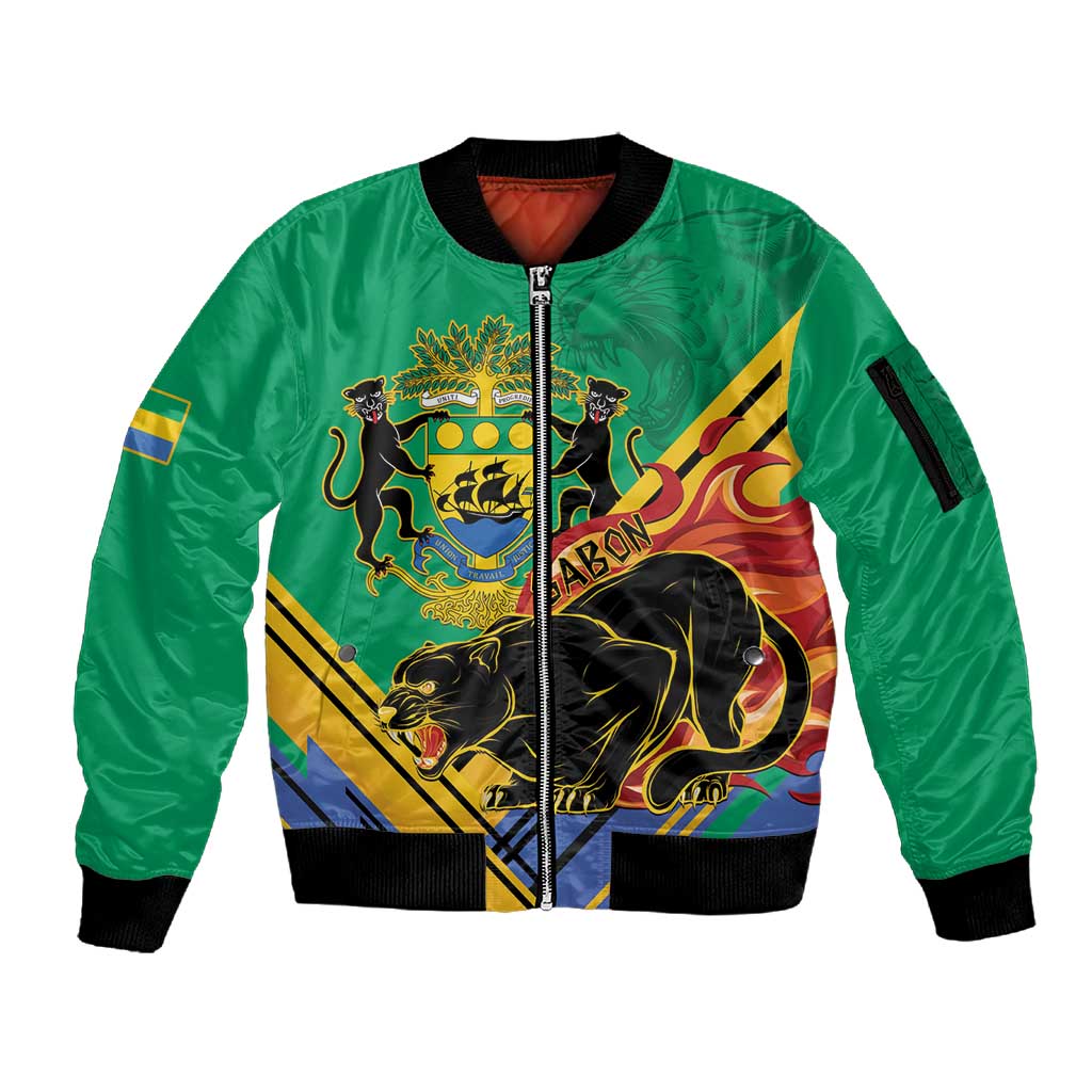 Afro Gabon Sleeve Zip Bomber Jacket Black Panther With Coat Of Arms