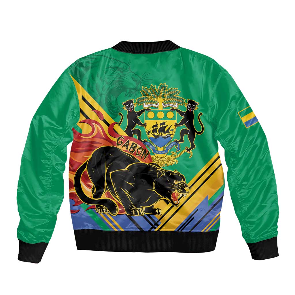Afro Gabon Sleeve Zip Bomber Jacket Black Panther With Coat Of Arms
