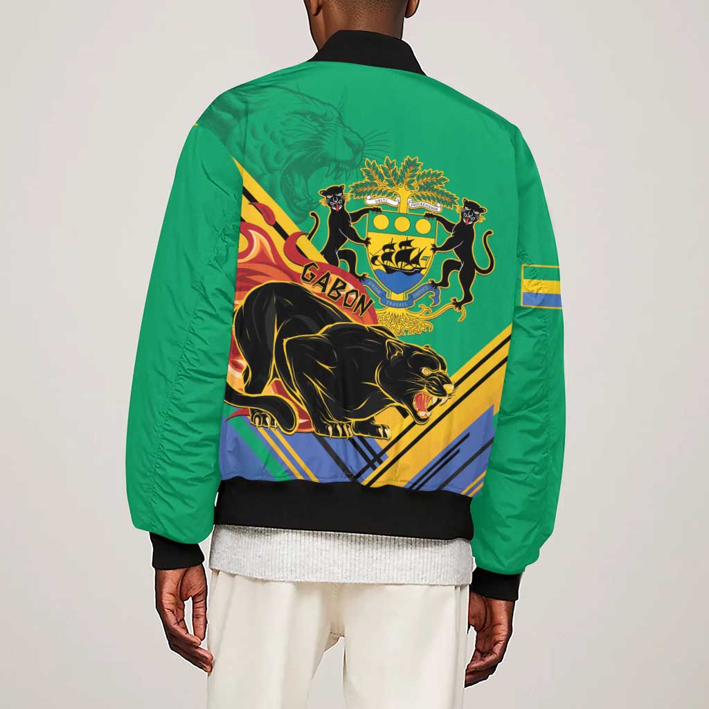 Afro Gabon Sleeve Zip Bomber Jacket Black Panther With Coat Of Arms