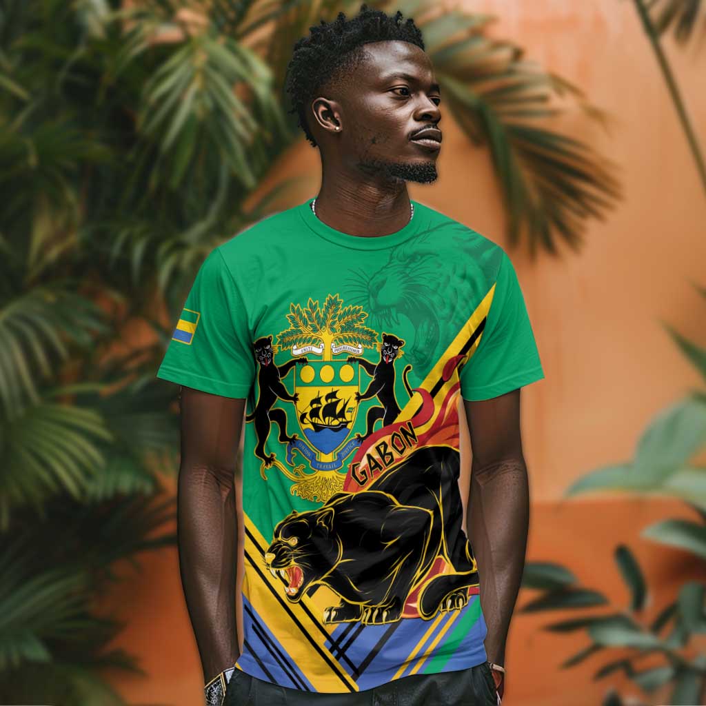 Afro Gabon T shirt Black Panther With Coat Of Arms