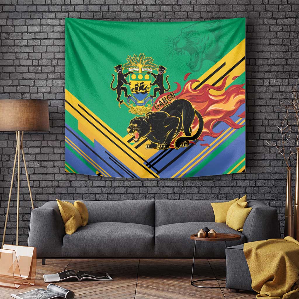 Afro Gabon Tapestry Black Panther With Coat Of Arms