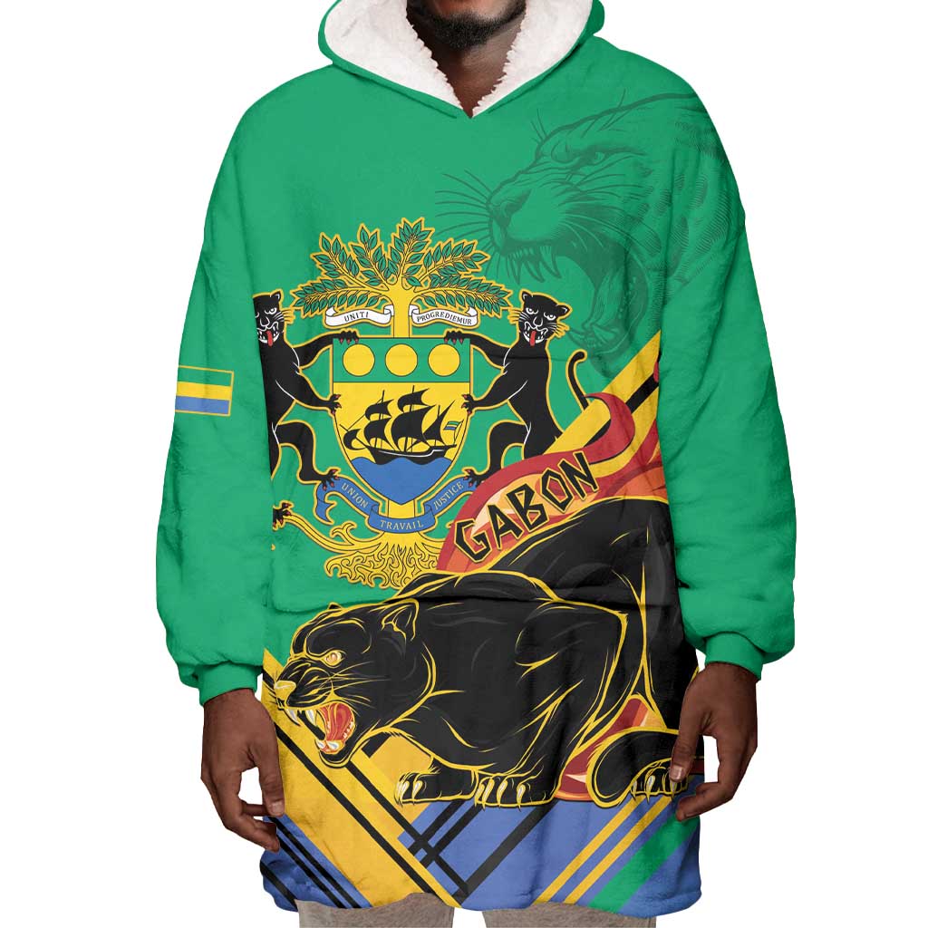 Afro Gabon Wearable Blanket Hoodie Black Panther With Coat Of Arms