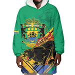 Afro Gabon Wearable Blanket Hoodie Black Panther With Coat Of Arms