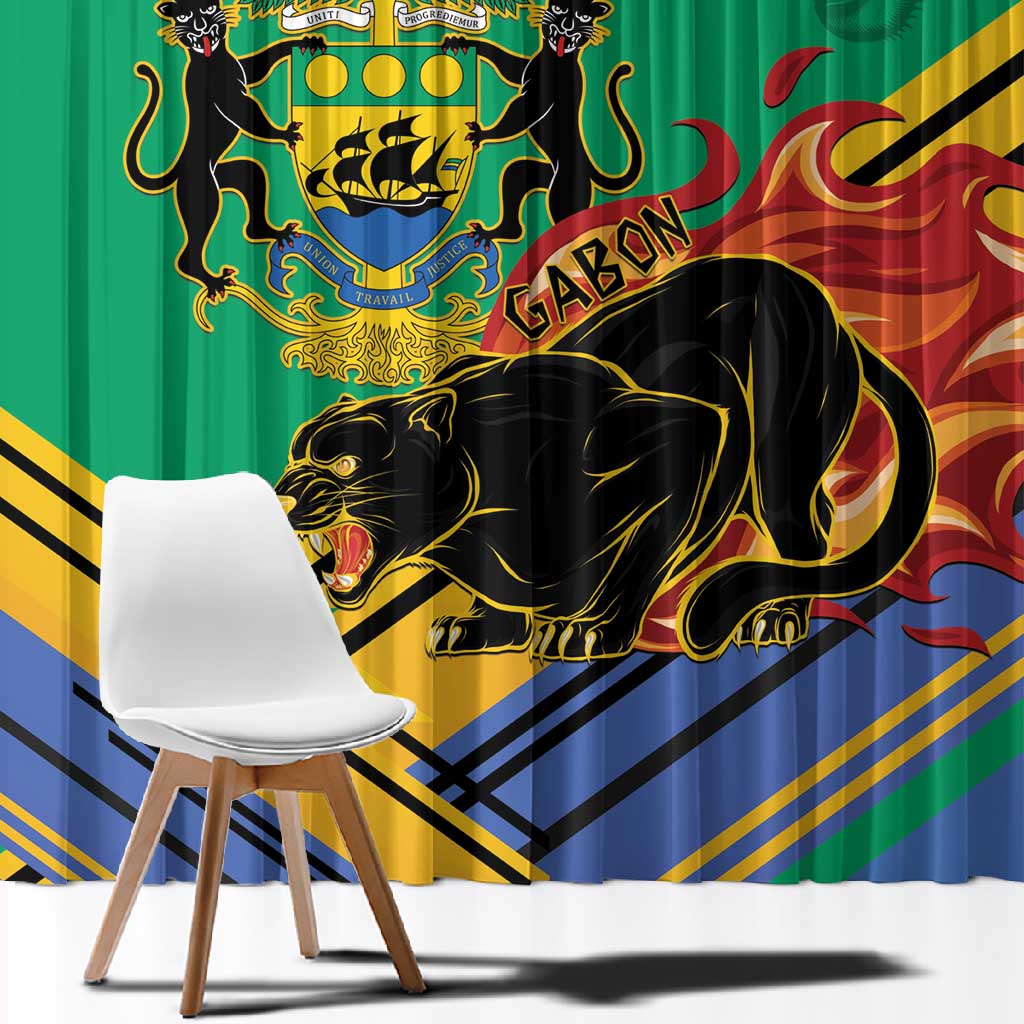 Afro Gabon Window Curtain Black Panther With Coat Of Arms
