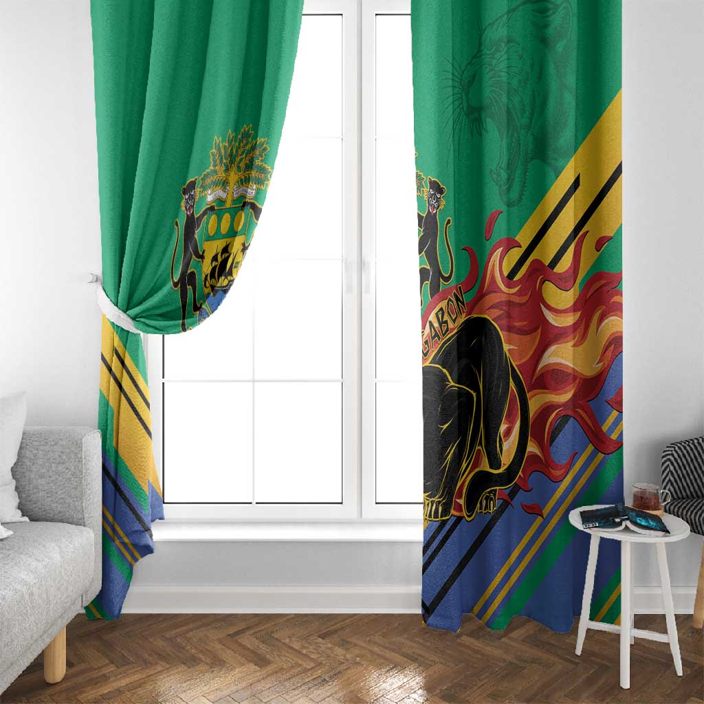 Afro Gabon Window Curtain Black Panther With Coat Of Arms