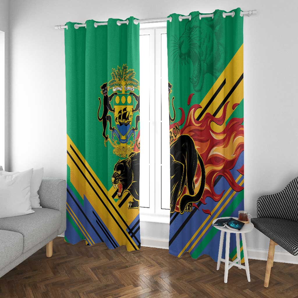 Afro Gabon Window Curtain Black Panther With Coat Of Arms