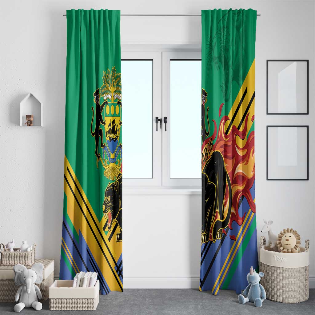 Afro Gabon Window Curtain Black Panther With Coat Of Arms