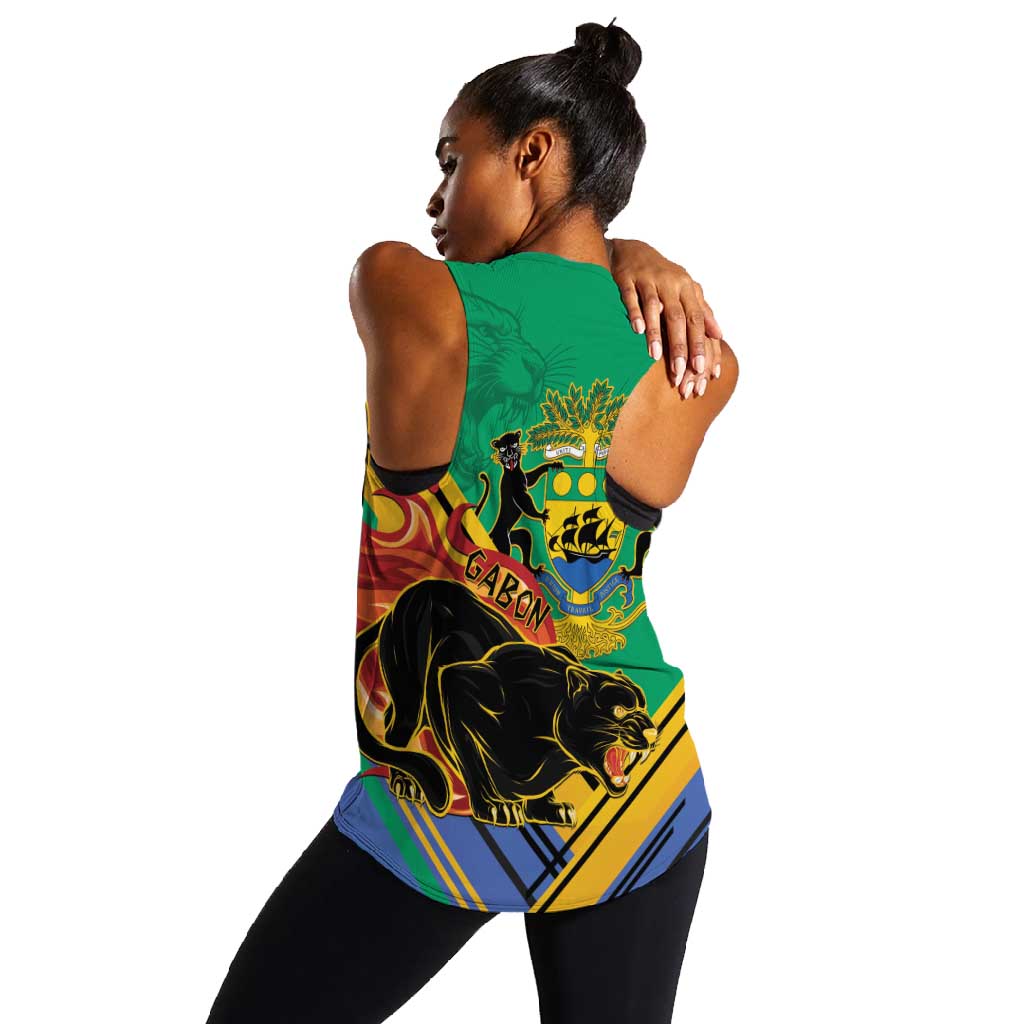 Afro Gabon Women Racerback Tank Black Panther With Coat Of Arms