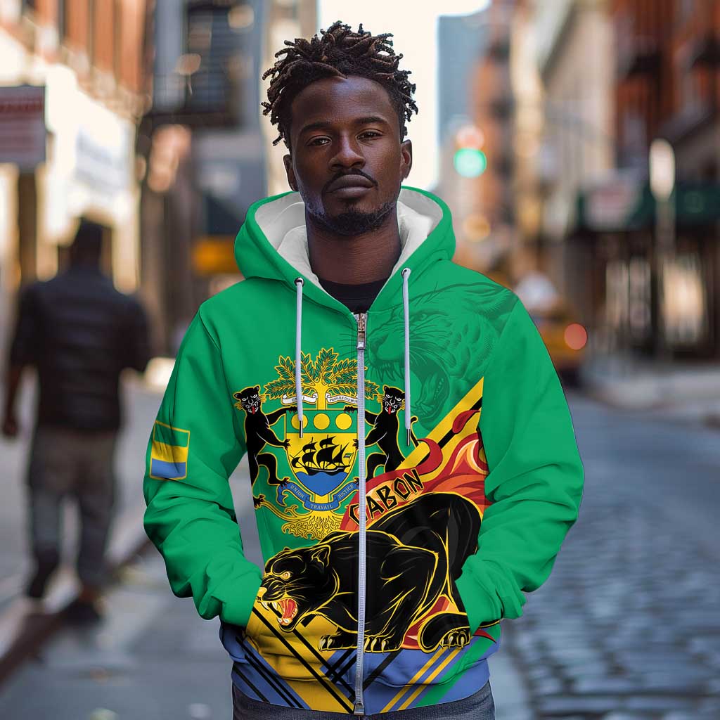 Afro Gabon Zip Hoodie Black Panther With Coat Of Arms