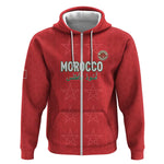 Custom Morocco Football Zip Hoodie Allez les Lions de lAtlas