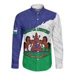 Personalised Afro Lesotho Long Sleeve Button Shirt Coat Of Arms With Map - Grunge Style