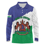 Personalised Afro Lesotho Long Sleeve Polo Shirt Coat Of Arms With Map - Grunge Style