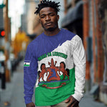 Personalised Afro Lesotho Long Sleeve Shirt Coat Of Arms With Map - Grunge Style
