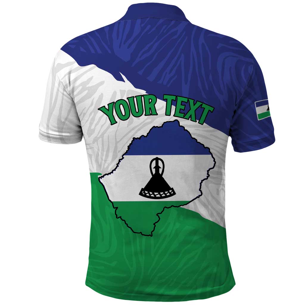 Personalised Afro Lesotho Polo Shirt Coat Of Arms With Map - Grunge Style