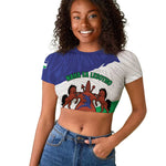 Personalised Afro Lesotho Raglan Cropped T shirt Coat Of Arms With Map - Grunge Style