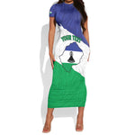 Personalised Afro Lesotho Short Sleeve Bodycon Dress Coat Of Arms With Map - Grunge Style LT15