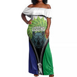 Personalised Afro Lesotho Off Shoulder Maxi Dress Black Rhinoceros Aloe Polyphylla LT15