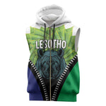 Personalised Afro Lesotho Sleeveless Zip Hoodie Black Rhinoceros Aloe Polyphylla - African Pride