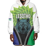 Personalised Afro Lesotho Wearable Blanket Hoodie Black Rhinoceros Aloe Polyphylla LT15