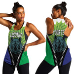 Personalised Afro Lesotho Women Racerback Tank Black Rhinoceros Aloe Polyphylla LT15