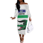 Custom Lesotho Football Off The Shoulder Long Sleeve Dress Go Likuena Go
