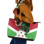 Personalized Jamhuri ya Burundi Leather Tote Bag Lion With Coat Of Arms - Flag Style