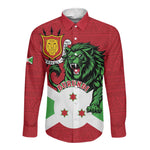 Personalized Jamhuri ya Burundi Long Sleeve Button Shirt Lion With Coat Of Arms - Flag Style