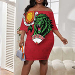 Personalized Jamhuri ya Burundi Off Shoulder Short Dress Lion With Coat Of Arms - Flag Style