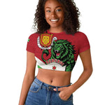 Personalized Jamhuri ya Burundi Raglan Cropped T shirt Lion With Coat Of Arms - Flag Style