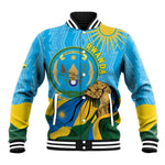 Personalized Happy Rwanda Independence Day Baseball Jacket Coat Of Arms With Map