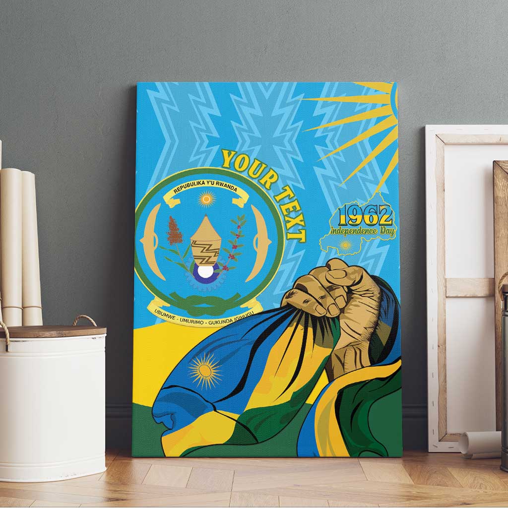 Personalized Happy Rwanda Independence Day Canvas Wall Art Coat Of Arms With Map