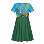 Personalized Happy Rwanda Independence Day Kid Short Sleeve Dress Coat Of Arms With Map
