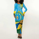 Personalized Happy Rwanda Independence Day Long Sleeve Bodycon Dress Coat Of Arms With Map LT15