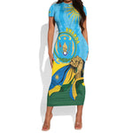 Personalized Happy Rwanda Independence Day Short Sleeve Bodycon Dress Coat Of Arms With Map LT15